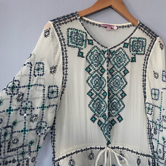 Calypso St. Barth Velsia Silk Beaded Sheer Tunic Top Swimsuit Coverup Size Small - Picture 6 of 10